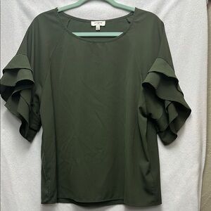 Green Ruffled Short Sleeve Blouse